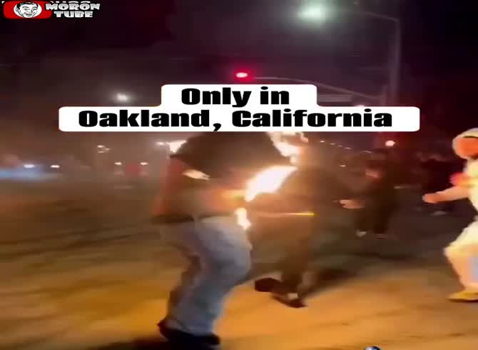 Video :At an unlawful rally, a man is set on fire